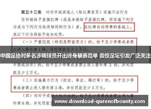 中国足协对多名涉赌球员开出终身禁赛罚单 震惊足坛引发广泛关注